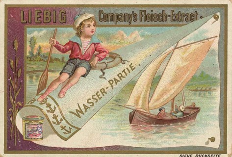 Picture series Leisure activity on holiday, water party, sailing, Liebig picture, digitally