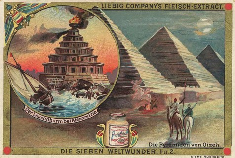Picture series the seven wonders of the world, the pyramids of Giza and the lighthouse of
