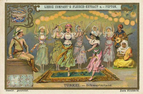 Picture series Dances of the World, sword dance from Turkey, Liebig picture, digitally restored