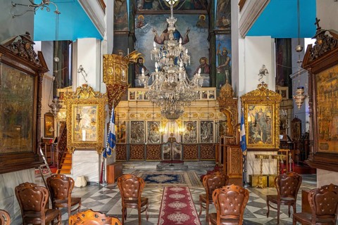 Interior of the Church of St Nicholas or Agios Nikolaos in Chania, Crete, Greece, Europe
