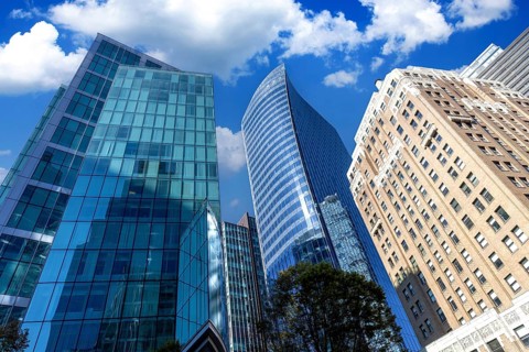 Scenic Vancouver financial district skyline in the city downtown near Robson square.