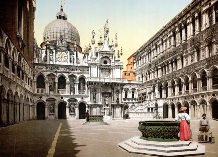Interior of the Doges' Palace, with the Giant's Staircase, Venice, Italy, Historic, digitally