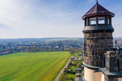 Tower dome of the König-Friedrich-August-Turm, observation tower on the Schillerhöhe with a view of