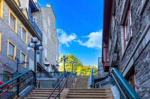 Old Quebec City tourist attractions of Quartier Petit Champlain lower town, shopping district