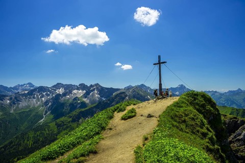 Summit cross on the Fellhorn, 2038m, Allgäu Alps, Bavaria, Germany, Europe