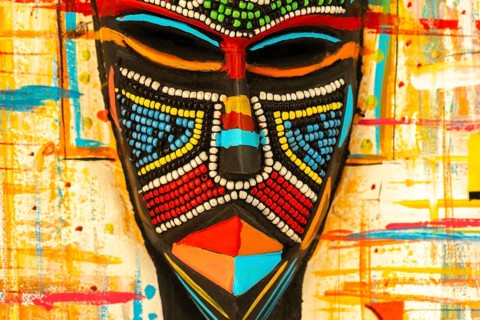 Ghanaian woman as a three-dimensional work of art by a Ghanaian artist, a colourful work of art on