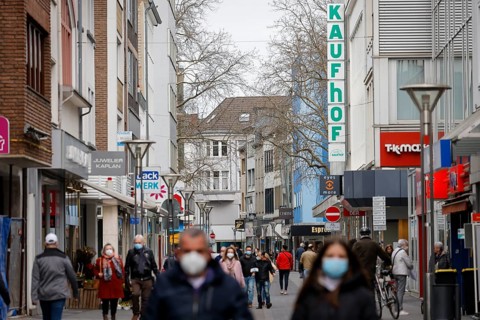 Krefeld, North Rhine-Westphalia, Germany - Krefeld city centre in times of the corona crisis during