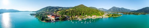 Bräustüberl and Schlosswirtschaft at Tegernsee, aerial view, Tegernsee, Bavaria, Germany, Europe