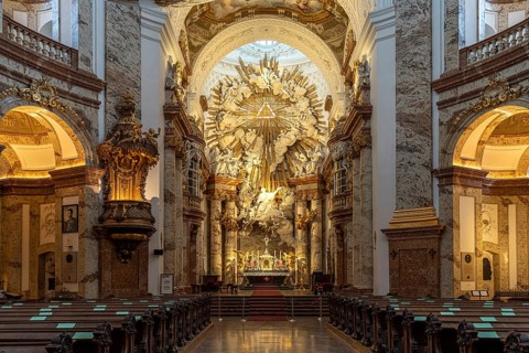 Altar of the baroque Karlskirche in Vienna, Austria, Europe