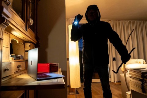 Symbolic image of a burglary, perpetrator has broken into a flat from the garden side and is