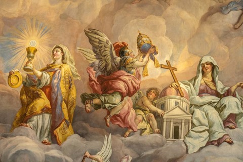 Fresco in the dome of the baroque Karlskirche church in Vienna, Austria, Europe