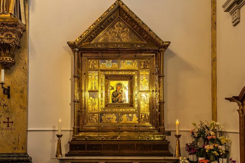 Icon in the interior of St Dionysius Catholic Church, Krefeld, North Rhine-Westphalia, Germany,
