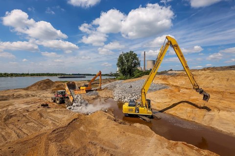 Dinslaken, Voerde, North Rhine-Westphalia, Germany, Emscher estuary into the Rhine. Construction