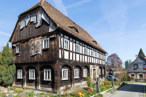 Half-timbered houses in Neugersdorf, Oberlausitzer Bergland, Saxony, Germany, Europe