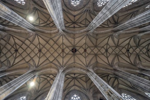 Mesh vault of the late Gothic hall church of St George, Dinkelsbühl, Bavaria, Germany, Europe
