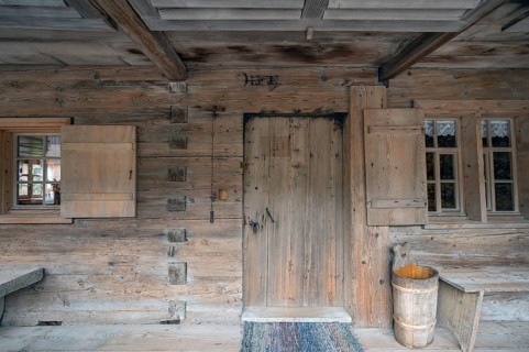 Historic entrance to the house, Bregenzerwald farmhouse from the 18th century, Bezau Museum of