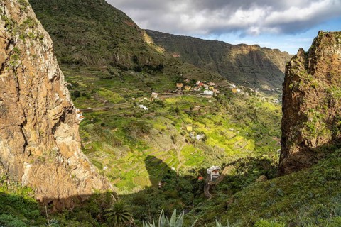 Twin rocks Roques de San Pedro, landmark of Hermigua, La Gomera, Canary Islands, Spain, Europe