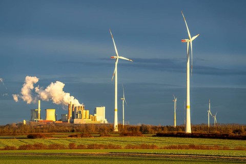 RWE Power lignite-fired power plant Neurath, RWE wind farm near Grevenbroich, power plant units,