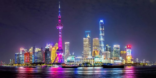 Shanghai skyline at the Bund with Oriental Pearl Tower city centre Downtown Pudong panorama at