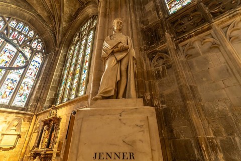 Statue of Edward Jenner in Gloucester Cathedral, England, Great Britain