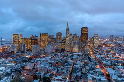 The San Francisco skyline at dusk, California, United States of America, USA, North America