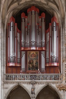 Organ loft with a Rieger organ, built in 1997, including the twelve apostles, late Gothic church of