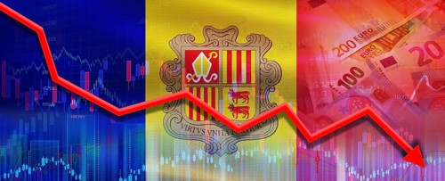 Andorra financial crisis on economic graph. Financial fall of Andorra on economy market