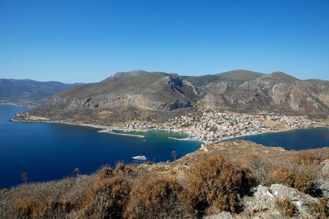 Coastal town of Gefyra, near the rock of Monemvasia, Monemvassia, Monemwassia, Monembasia, in the