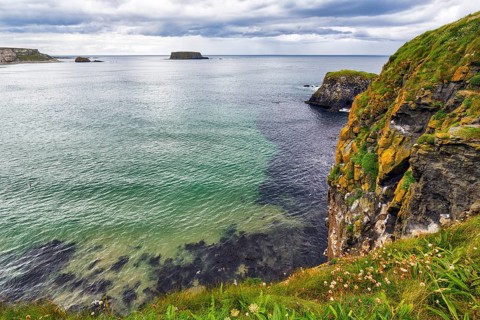 View from the Rope Bridge Carrick-a-Rede, footpath, coastline between Ballycastle and Ballintoy,