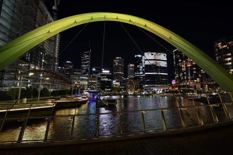 Skyline at Elisabeth Quay, blue hour, blue hour, harbour, Perth, State of Western Australia,