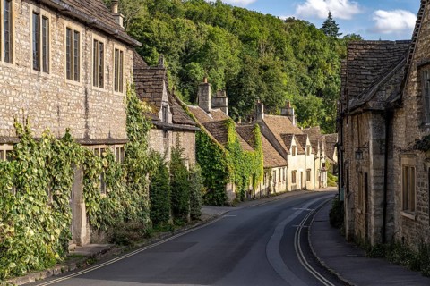Main street in the village of Castle Combe, Cotswolds, Wiltshire, England, Great Britain