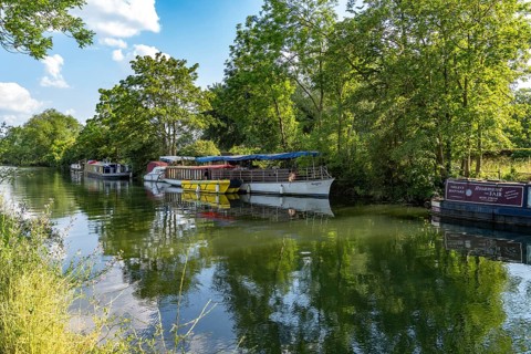 Boats on the Thames at Port Meadow in Oxford, Oxfordshire, England, Great Britain