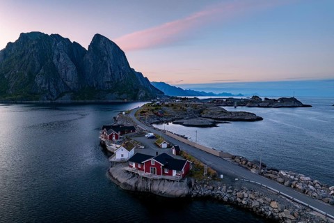 Rorbuer cabin in the village of Sakrisoy, Reine, Reinefjord, Lofoten, Norway, Europe
