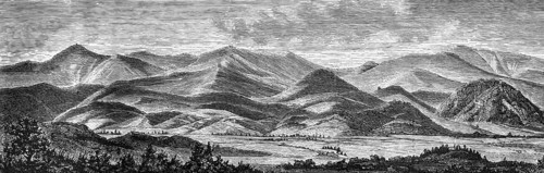 Panorama of the Giant Mountains with valley, Silesia, Bohemia, low mountain range, travel, Germany,