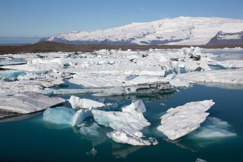 Icebergs on the Joekulsarlon glacial lake or lagoon