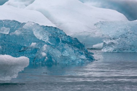 Icebergs on the Joekulsarlon glacial lake or lagoon