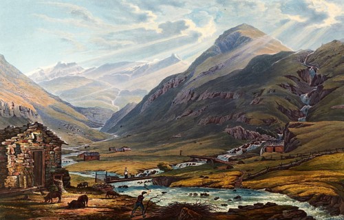View of the union of the two sources of the Anterior Rhine, those of Mont Badus and Crispalt, taken