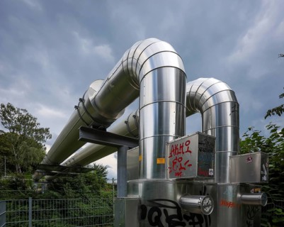 Essen, North Rhine-Westphalia, Germany, district heating pipeline in the Rüttenscheid district. The