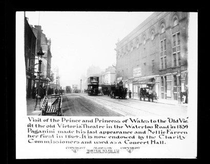 Visit of the Prince and Princess of Wales to the Old Vic. In the old Victoria Theatre in Waterloo
