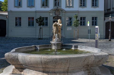 Small fountain on the Residenzplatz, Eichstätt, Upper Bavaria, Germany, Europe