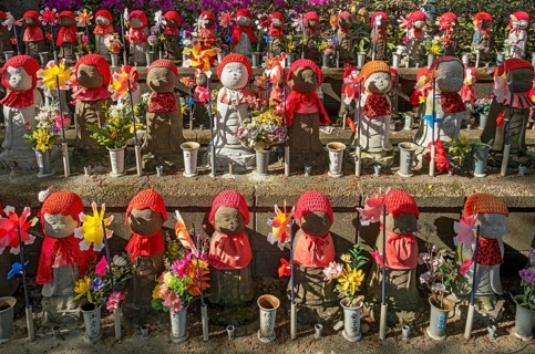 Jizo statues at the Garden of Unborn Children, Zoj-ji temple, Tokyo, Japan, Asia