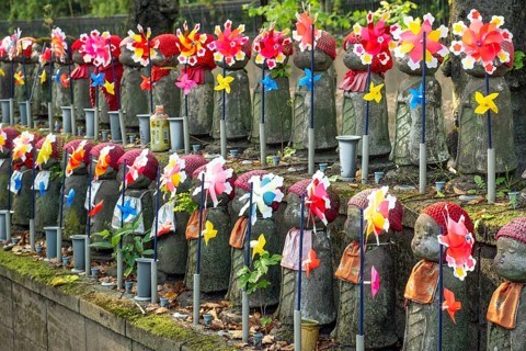 Jizo statues at the Garden of Unborn Children, Zoj-ji temple, Tokyo, Japan, Asia