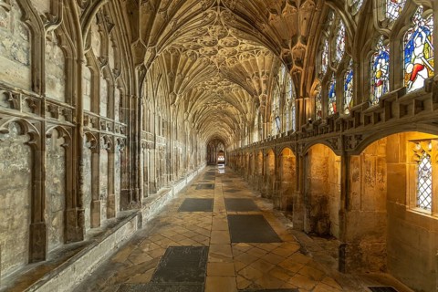 Cloister with fan vault of Gloucester Cathedral, England, Great Britain