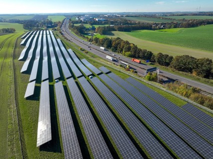 Glauchau, Saxony, Germany, Solar park on the A4 motorway near Glauchau, Europe