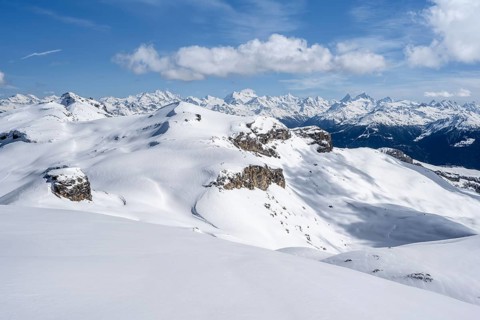 Mountain landscape with snow, view from the summit Wisshore to the Pointe de la Plaine Morte,