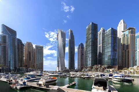 Dubai Marina, A Scenic Waterfront Skyline of Modern Luxury and High-Rise Architecture.