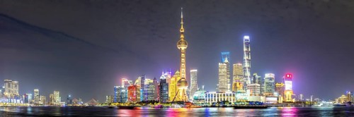 Shanghai skyline at the Bund with Oriental Pearl Tower city centre Downtown Pudong panorama at