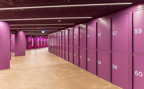Underground car park for bicycles, redesigned Potsdamer Platz station, Sony Center, Berlin,