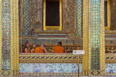 Wat Phra Kaeo temple, royal palace. Royal chapel with Buddhist monks and novices. Bangkok,