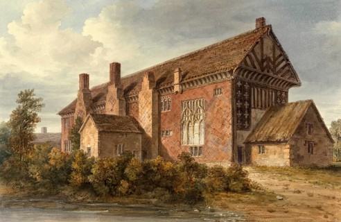 South East View of Samlesbury Hall, Lancashire, England, digitally restored reproduction of a